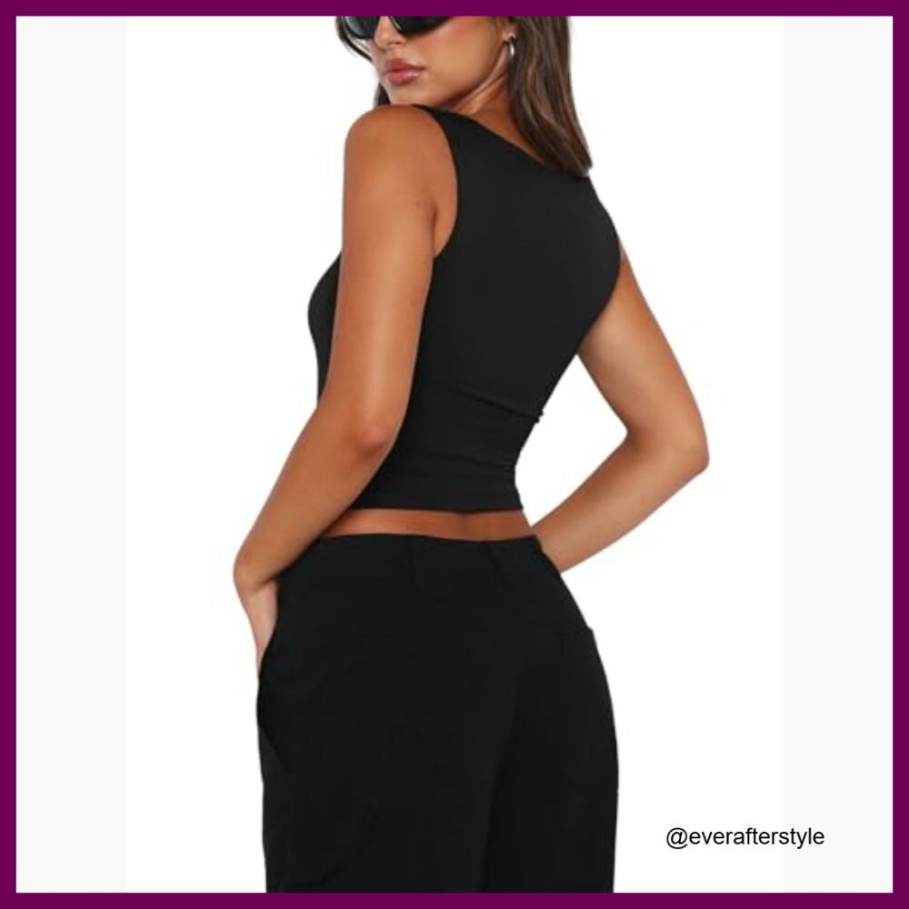 Double Lined Square Neck Crop Top Polyester Blend… - image 2